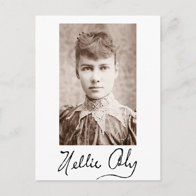 Postal Retrato y firma de Nellie Bly (Anverso)