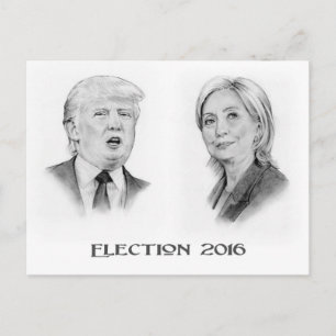 Postal Retratos a lápiz de Trump y Hillary, elecciones 20
