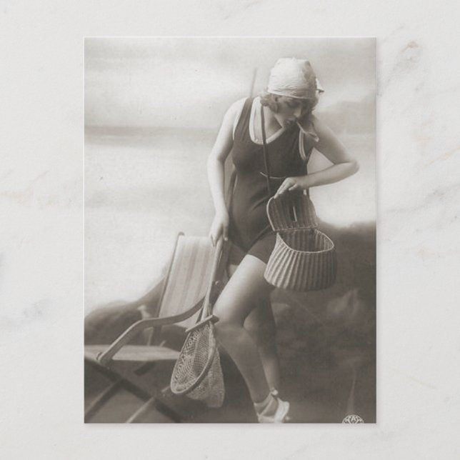 Postal Retratos Chicas de flapor de belleza de baño vinta (Anverso)