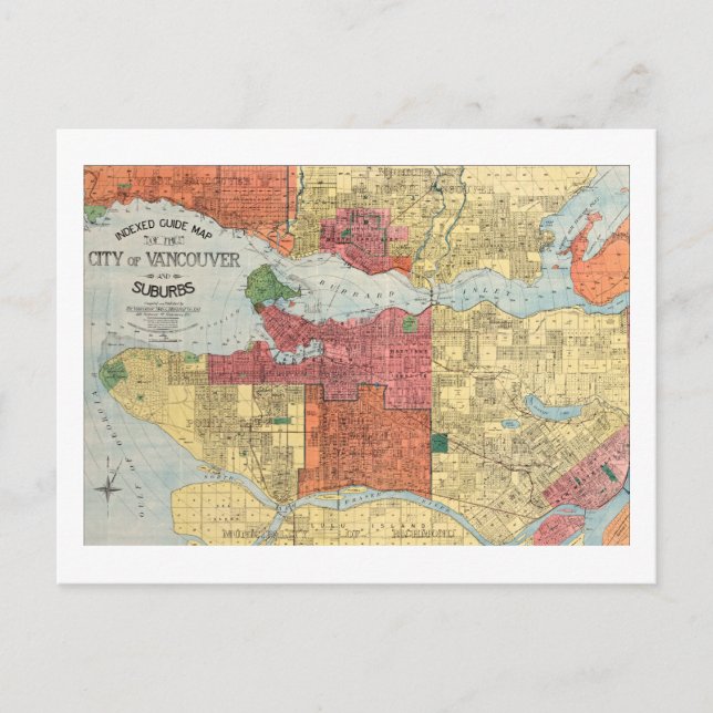 Postal Retro 1914 Mapa de la ciudad de Vancouver Columbia (Anverso)