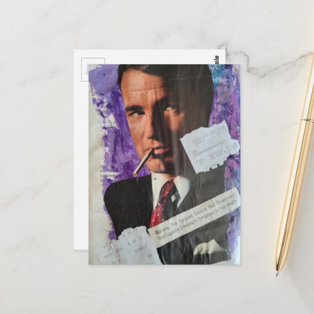 Postal Retro 1960s era smoker man heath danger collage (Anverso/Reverso In Situ)