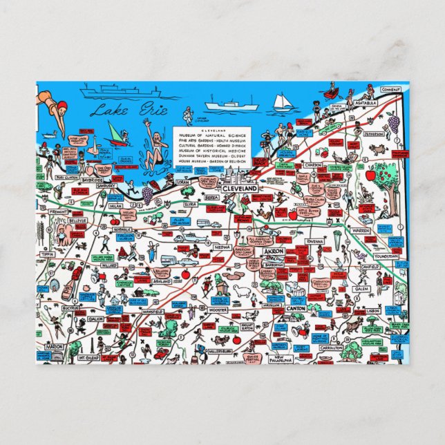 postal Retro 1966 Cleveland, Ohio map card (Anverso)