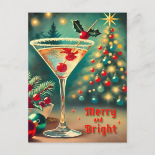 Postal Retro 50 Merry Bright Navidades Cocktail Martini