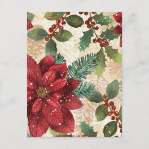 Postal Retro 50 Poinsettia Crema Verde Rojo