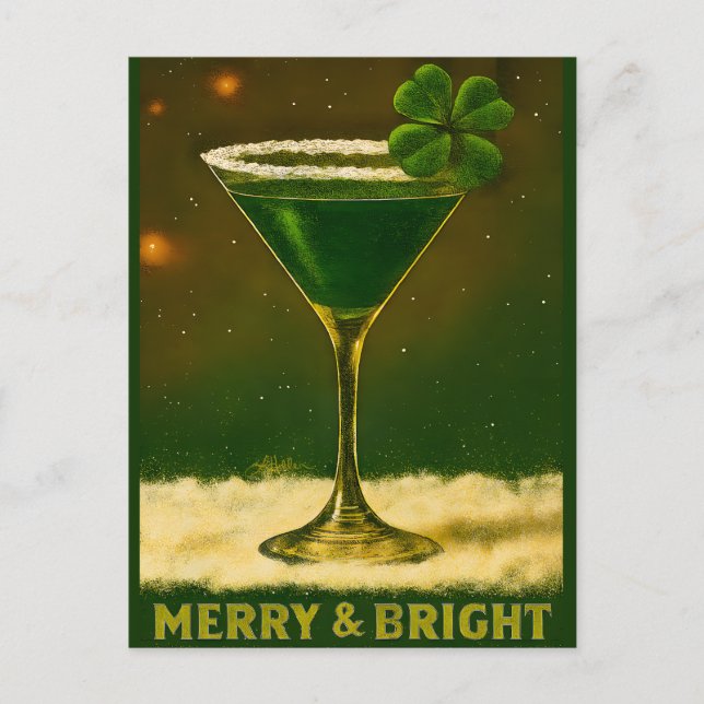Postal Retro 50s 4 Leaf Clover Irish Christmas Martini (Anverso)