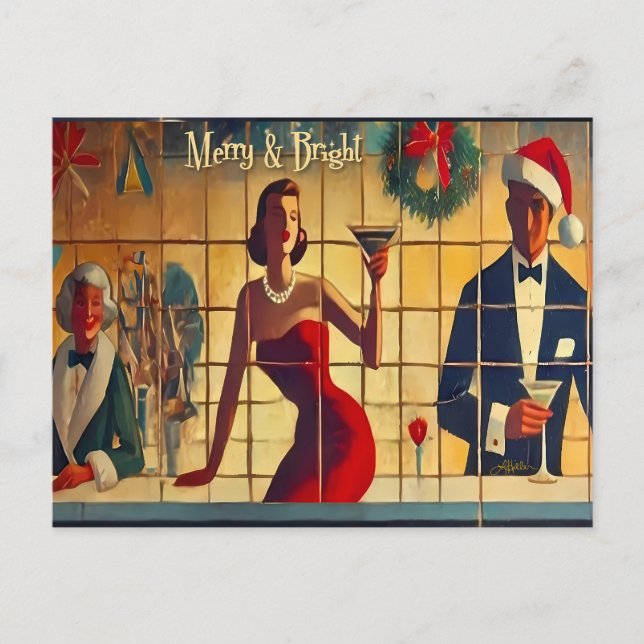 Postal Retro 50s Christmas Eve Bar Last Call Martini (Anverso)