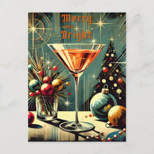 Postal Retro 50s Martini de Navidad Alegre y Brillante