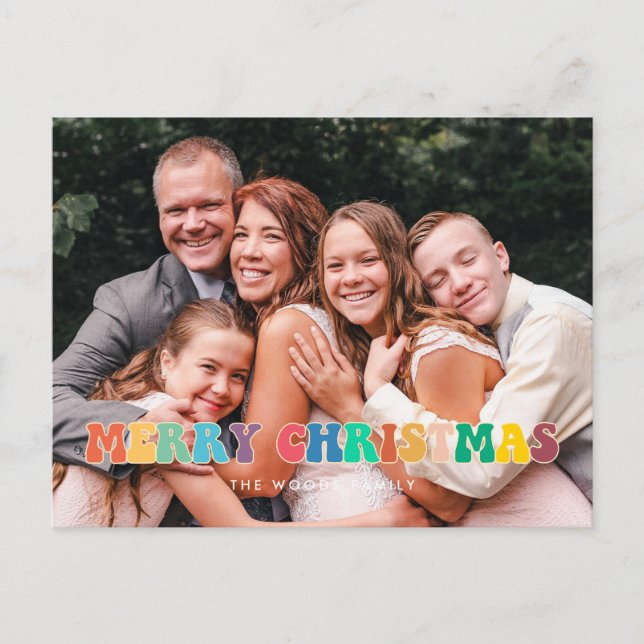 Postal Retro 60 Hippie Divertido Feliz Navidad, foto de l (Anverso)