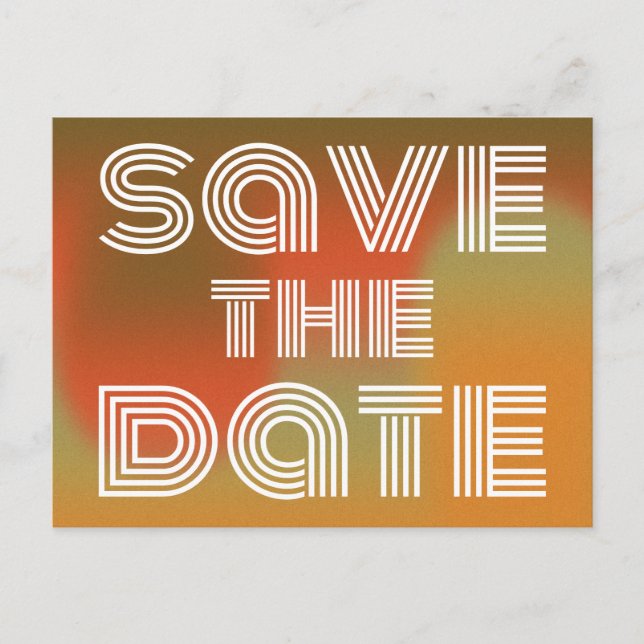 Postal Retro 70 Disco Estilo Naranja Green Save The Date (Anverso)
