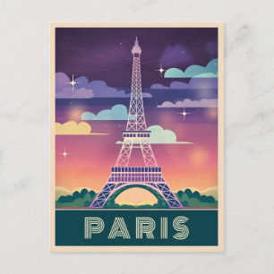 Postal Retro 80 Neon Synthwave Eiffel Tower París Francia