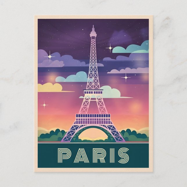 Postal Retro 80 Neon Synthwave Eiffel Tower París Francia (Anverso)