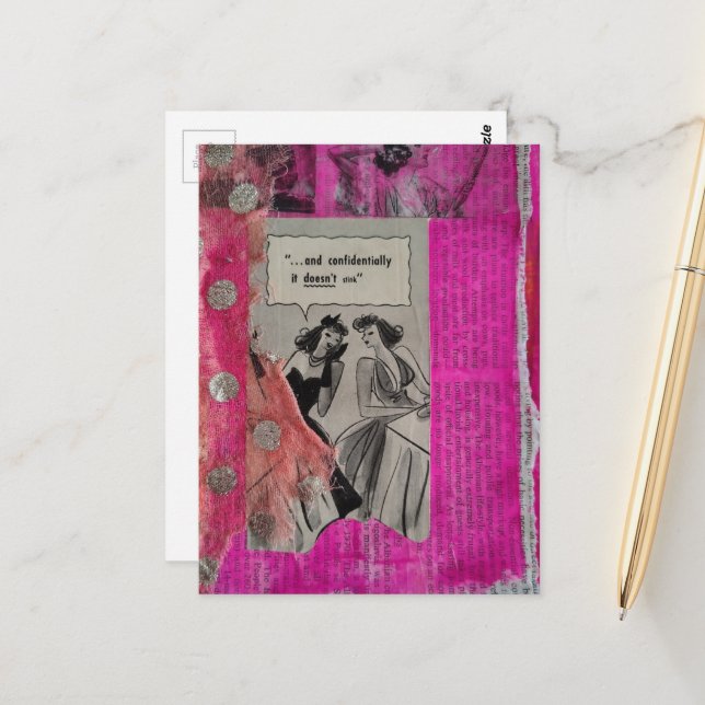 Postal Retro Ads on Pink Collage with Women (Anverso/Reverso In Situ)