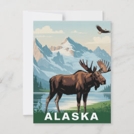 Postal Retro Alaska Alce Montaña