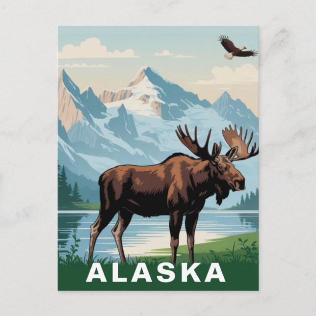 Postal Retro Alaska Alce Montaña (Anverso)