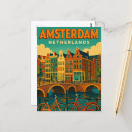 Postal Retro Ámsterdam Países Bajos