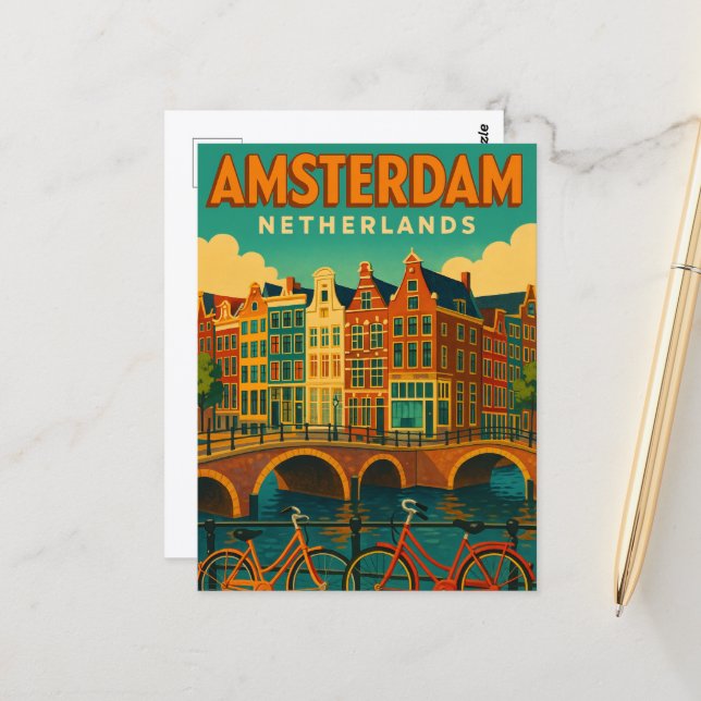 Postal Retro Ámsterdam Países Bajos (Anverso/Reverso In Situ)