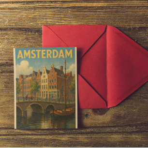 Postal Retro Amsterdam Países Bajos Grachten
