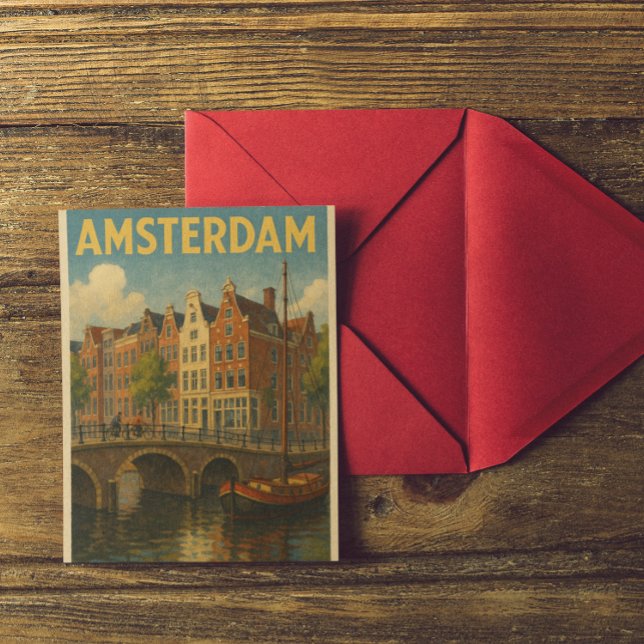 Postal Retro Amsterdam Países Bajos Grachten (Retro Amsterdam Netherlands Grachten Postcard)