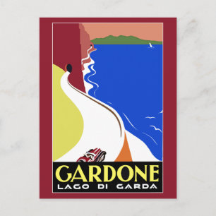 Postal Retro Art Deco Gardone Riviera Viaje italiano