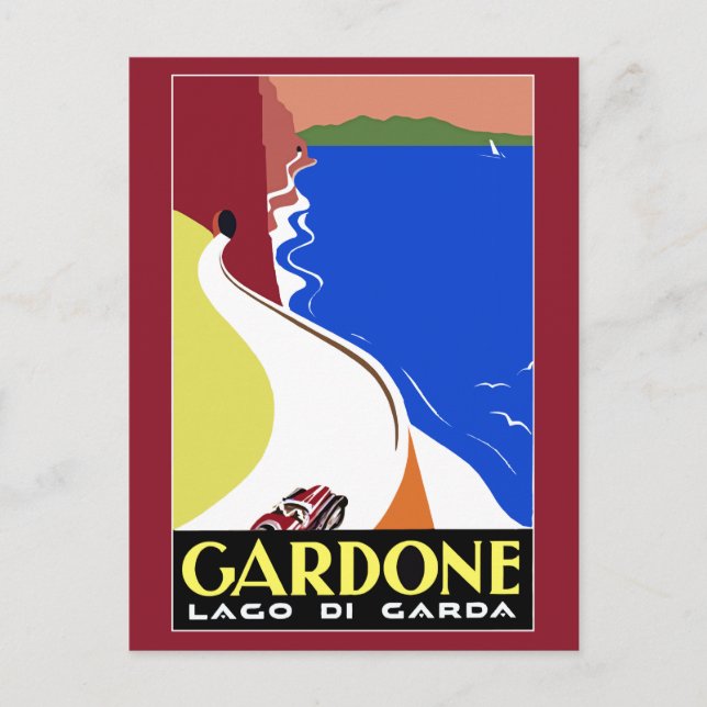 Postal Retro Art Deco Gardone Riviera Viaje italiano (Anverso)