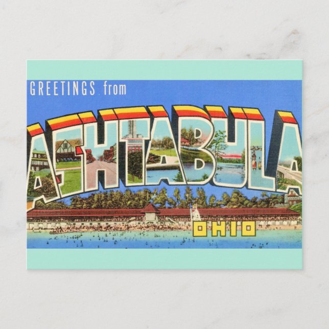 Postal Retro Ashtabula Ohio Greeting  (Anverso)