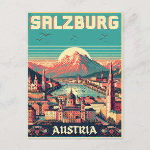 Postal Retro Austria capital salzburg paisaje urbano