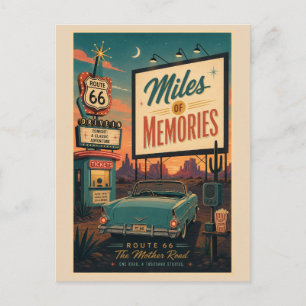 Postal Retro Autocinema de la Ruta 66 de mediados de sigl