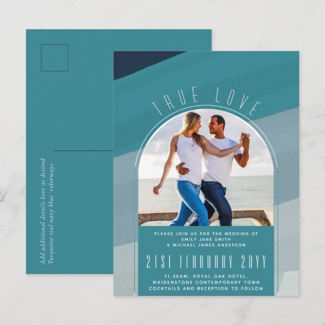 Postal RETRO Beach Vibe Boda Stationery FOTO (Anverso / Reverso)