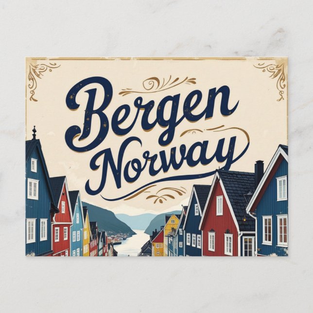 Postal Retro Bergen Harbor View (Anverso)