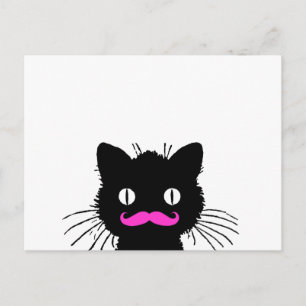 POSTAL RETRO BLACK CAT FUNNY PINK MUSTACHE