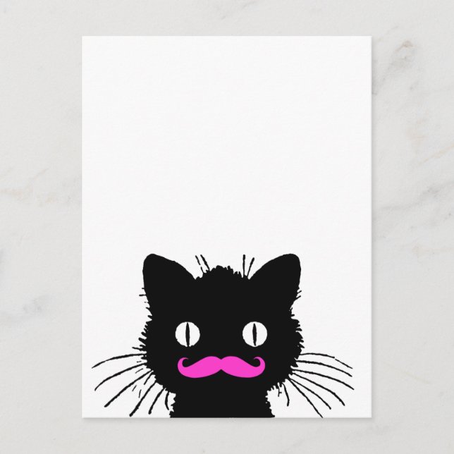 POSTAL RETRO BLACK CAT FUNNY PINK MUSTACHE (Anverso)