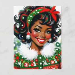 Postal Retro Black Girl Christmas Cheer