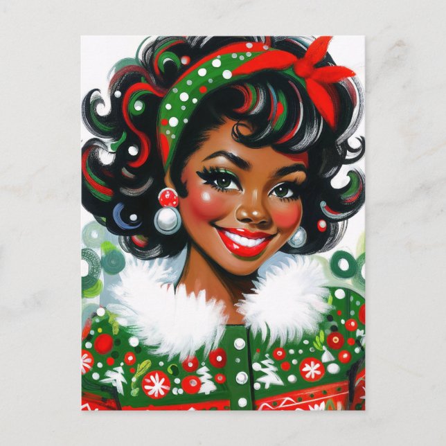 Postal Retro Black Girl Christmas Cheer (Anverso)