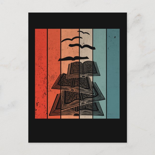 Postal Retro Book Birds Library Bookworm (Anverso)