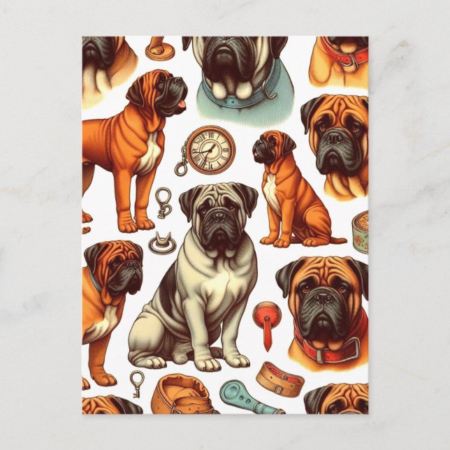 Postal Retro Bullmastiff Seamless (Anverso)