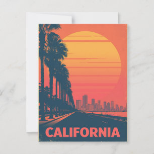Postal Retro California Palm Trees Sunset