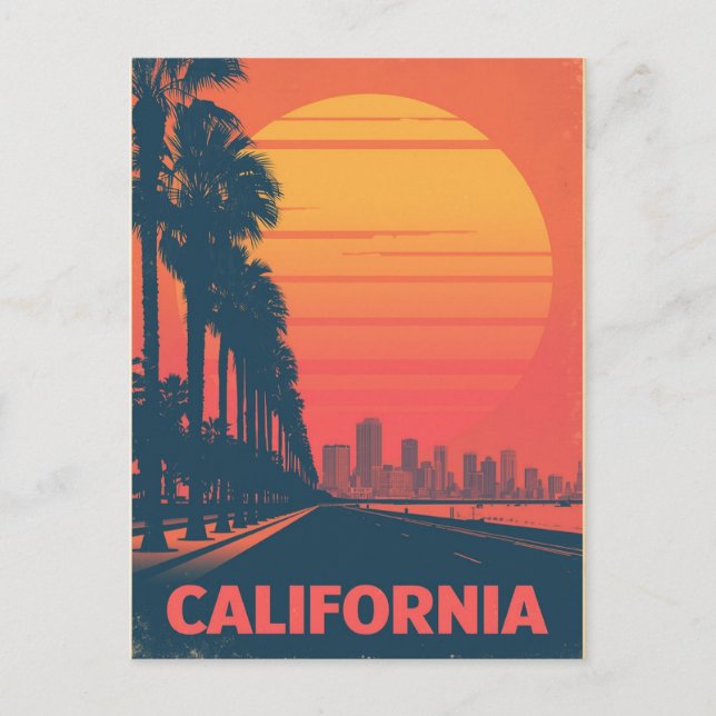 Postal Retro California Palm Trees Sunset (Anverso)