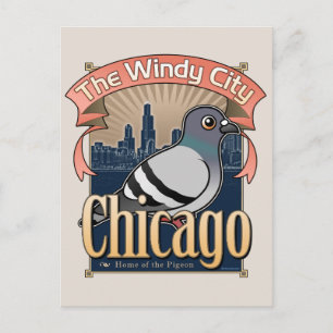 Postal Retro Chicago Pigeon