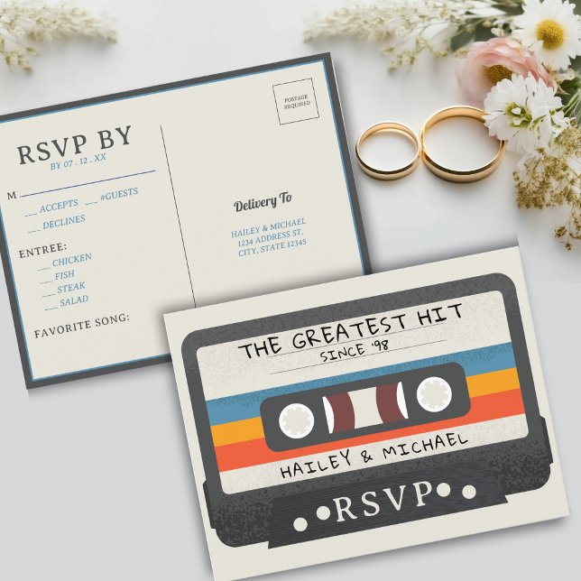 Postal Retro Cinta Cassette La mejor boda de éxito RSVP (Retro Cassette Tape The Greatest Hit Wedding RSVP Postcard)