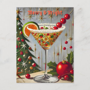 Postal Retro Cóctel de Dulce Navideño Alegre y Brillante