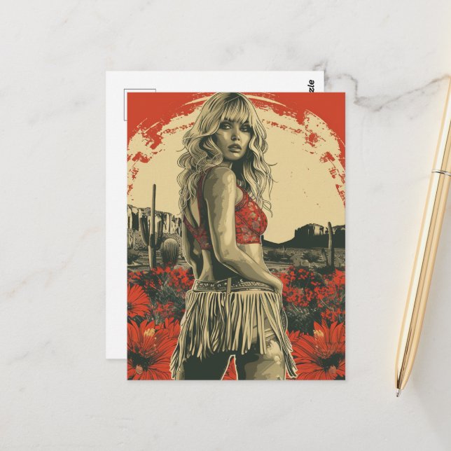 Postal Retro Cowgirl (Anverso/Reverso In Situ)