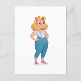 Postal Retro-Cute Cartoon Girl Illustration