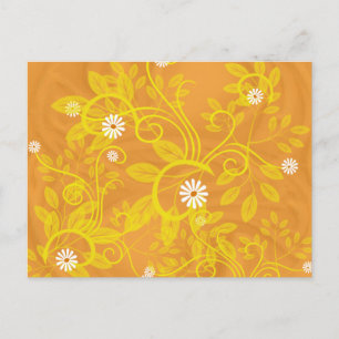 Postal Retro Daisy y filigrana amarilla sobre naranja
