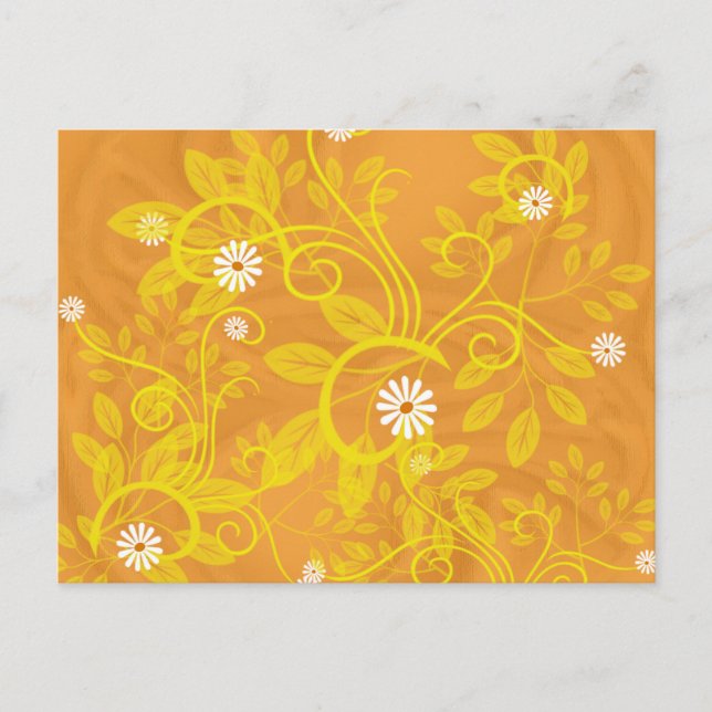 Postal Retro Daisy y filigrana amarilla sobre naranja (Anverso)