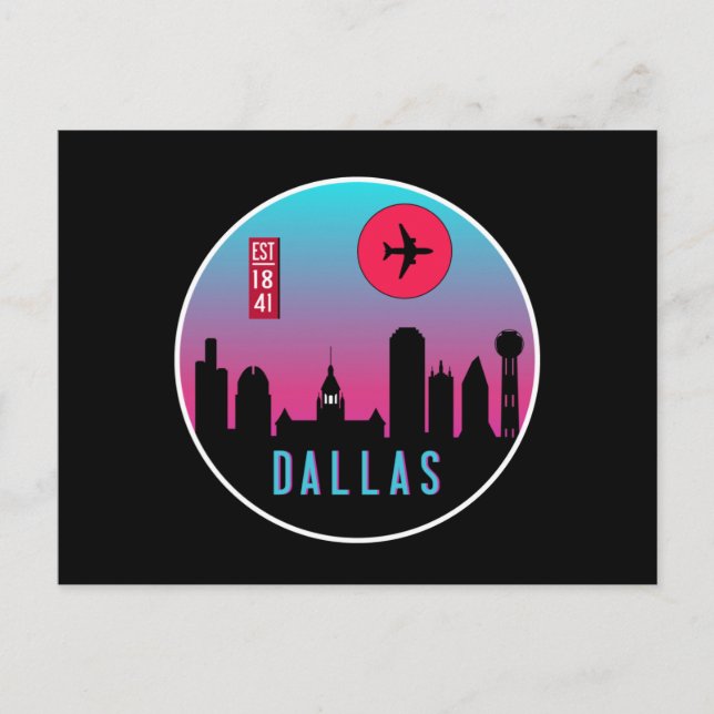 Postal Retro Dallas City Texas Skyline Cityscape Souvenir (Anverso)