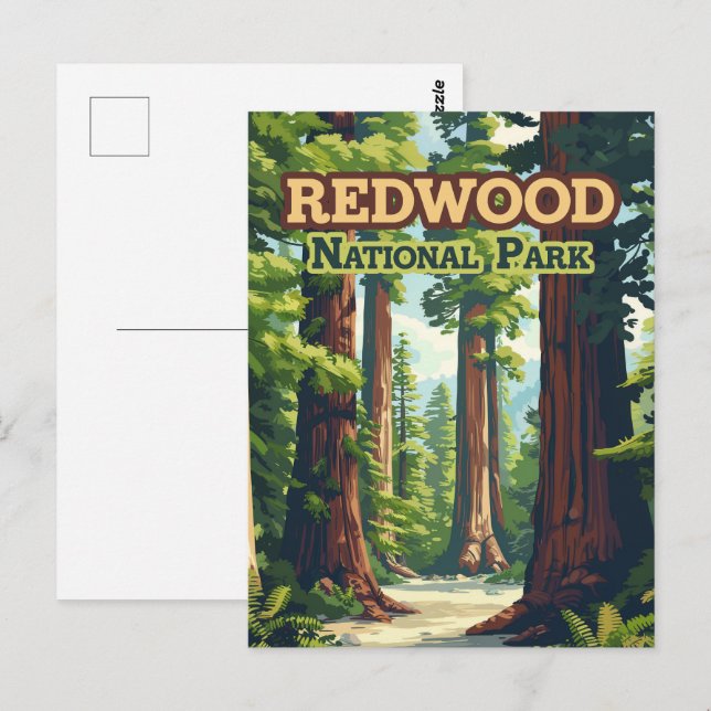 Postal Retro de árbol de California en el Parque Nacional (Anverso / Reverso)