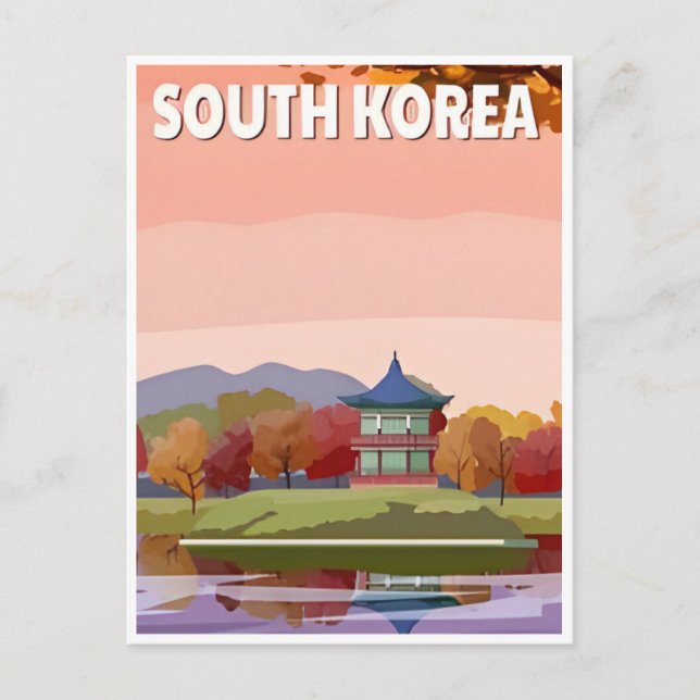 Postal Retro de arte de viajes de Seúl Corea del Sur (Anverso)