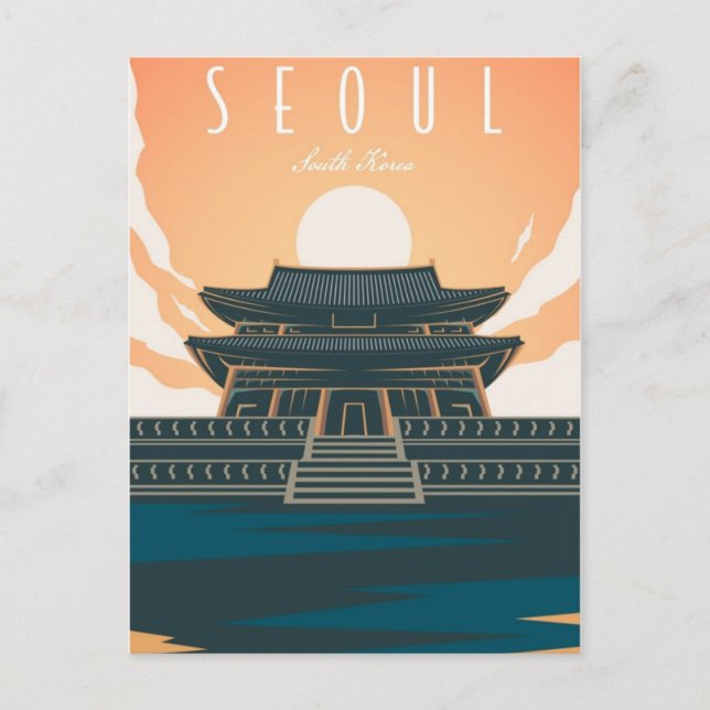 Postal Retro de arte de viajes de Seúl Corea del Sur (Anverso)