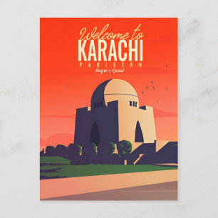 Postal Retro de la acuarela de viaje de Karachi Pakistán