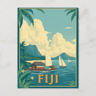 Postal Retro de playa de Isla Tropical de Fiyi
